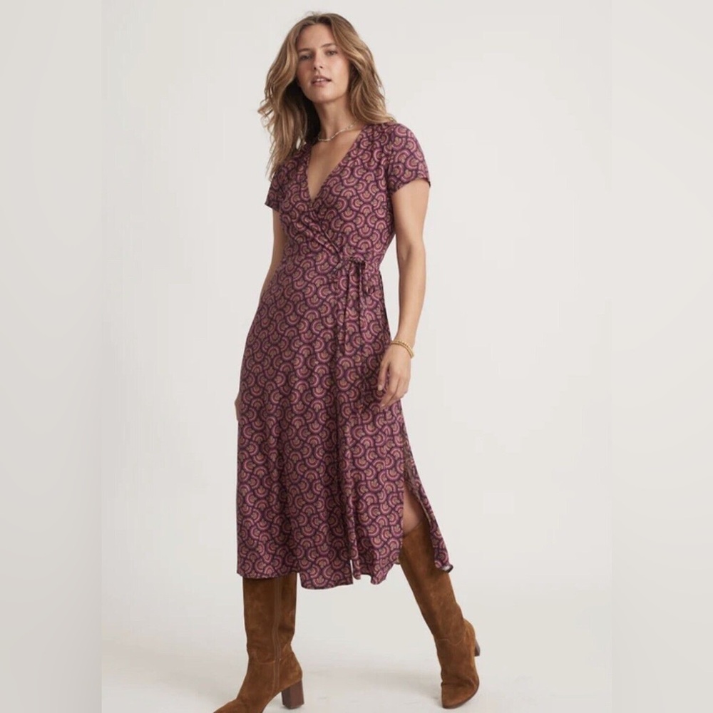 Marine Layer Emlyn Midi Wrap Dress Fan Block Print